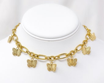 Collar de gargantilla grueso chapado en oro de acero inoxidable con encanto de mariposa, resistente al deslustre, collar de moda y2k, regalos para ella