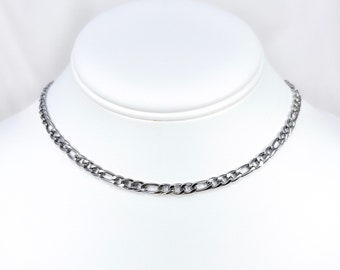 Collar de gargantilla de cadena de fígaro delicado de acero inoxidable de color plateado, collar de tamaño personalizado, collar ajustable de tamaño variable, regalos de joyería unisex