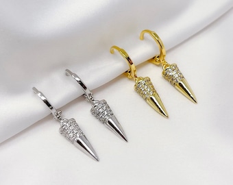 Pendientes de espiga de plata y oro, pendientes de espiga de zirconia cúbica chapada en rodio u oro con mini aros huggie, regalos para ella, unisex, de moda