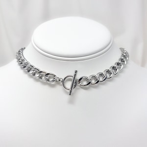 Stainless steel extra chunky 10mm curb chain choker necklace with toggle clasp, unisex necklace, gifts for him, gifts for her, trendy, y2k