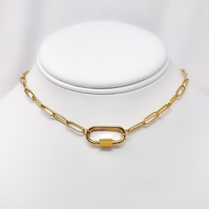 Resizable adjustable gold plated stainless steel carabiner paper clip chain choker necklace, trendy chunky chain, gifts for her, y2k choker