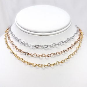 Silver, rose gold, or gold color stainless steel dainty open hearts chain choker, adjustable resizable necklace, gifts for her