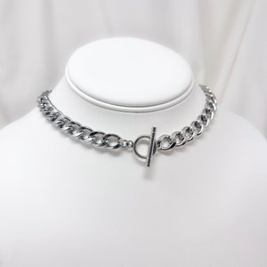 Stainless steel extra chunky 10mm curb chain choker necklace with toggle clasp, unisex necklace, gifts for him, gifts for her, trendy, y2k image 3