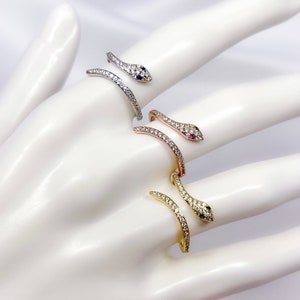 Resizable adjustable rhodium, rose gold, or gold plated cubic zirconia cz wrap snake ring