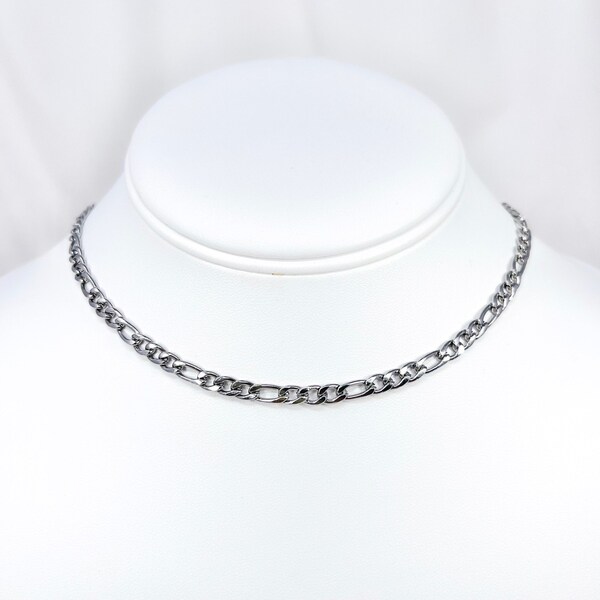 Silver color stainless steel dainty figaro chain choker necklace, custom size necklace, adjustable resizable necklace, unisex jewelry gifts