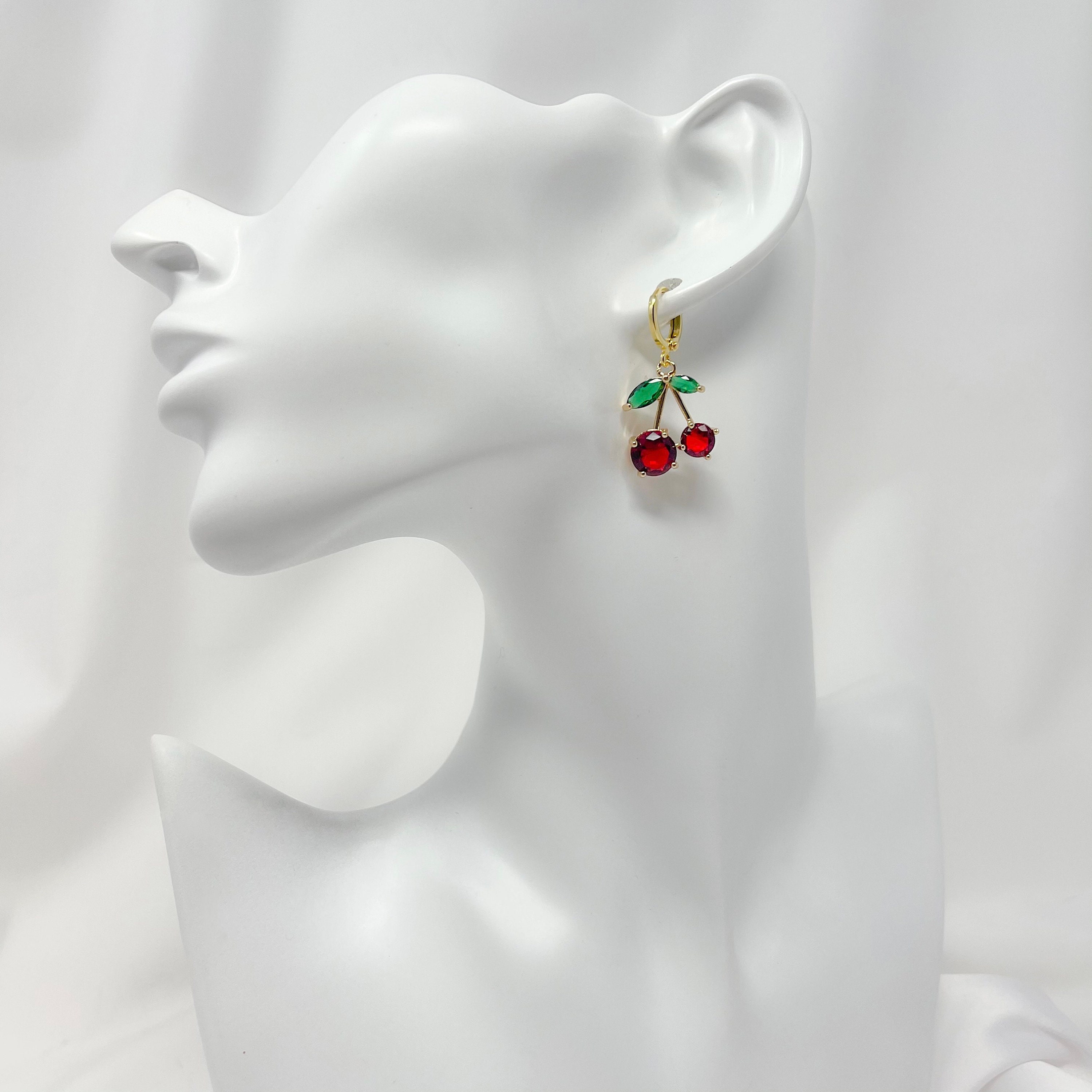 Cherry Earrings Gold Plated Cz Cherry Charm Earrings With Etsy UK