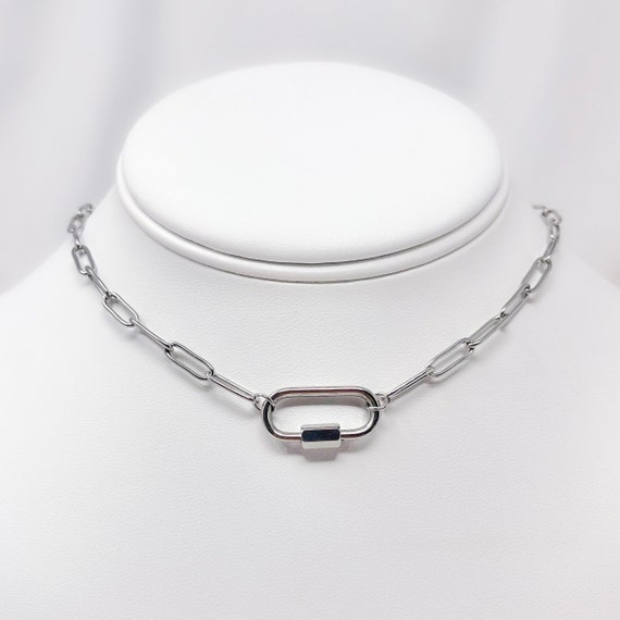 Resizable adjustable stainless steel carabiner paper clip chain choker necklace, trendy chunky chain, gifts for her, y2k choker