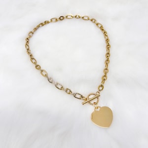 Vergulde roestvrijstalen stevige ketting kapittelsluiting ketting met hartbedel, cadeaus voor haar, trendy ketting, y2k, jaren 90 sieraden