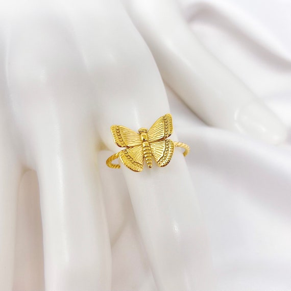 Gold butterfly ring, adjustable resizable gold plated stainless steel butterfly ring, trendy, y2k, gifts for her