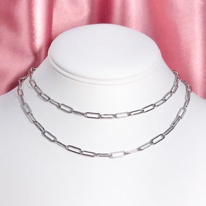 Adjustable silver color stainless steel chunky paper clip chain layering necklace choker