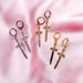 Gold, rose gold, or rhodium plated dagger sword charm earrings with gold, rose gold, or rhodium plated mini huggie hoops