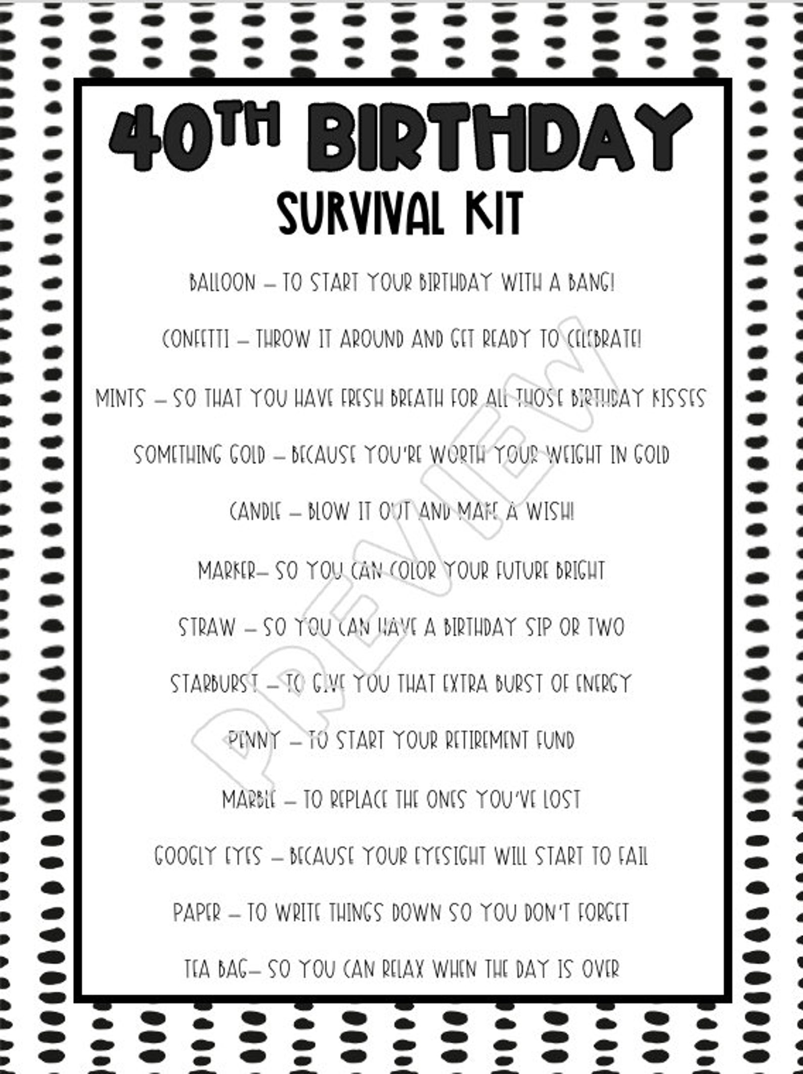 40th Birthday Survival Kit | Etsy