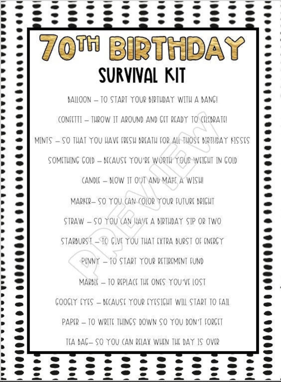 70th Birthday Survival Kit - Etsy