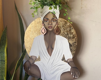 BLACK WOMAN at PEACE 1 planter 10x12