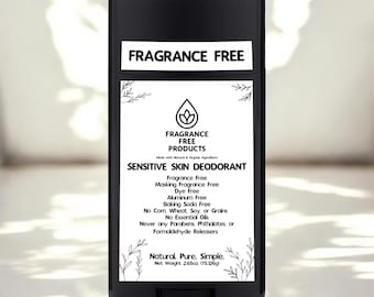 Fragrance Free Deodorant for Sensitive Skin | Unscented | Baking Soda Free | Aluminum Free | Corn Free | Vegan | Allergy and MCAS Friendly