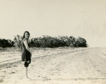 Beach babe, small antique snapshot photo