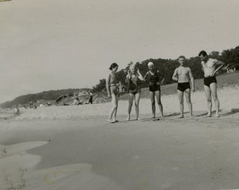 Beach scene, vintage snapshot photo