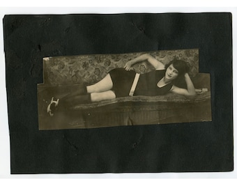 Seductive pose, large vintage snapshot photo