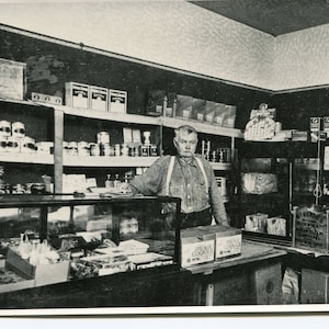 Shopkeeper, vintage 5x7 snapshot photo enlargement