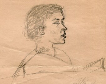 Lela Easterly, vintage hand drawn portrait sketch