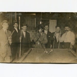 Pool hall, antique rppc photo