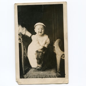 An appearance from mom and the dog, antique rppc photo