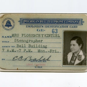 Michigan Bell Telephone Company, vintage employee photo ID badge image 1