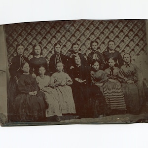 All girls school, large half plate tintype photo