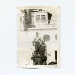Tower of handsome men, vintage snapshot photo