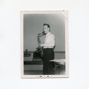 Sax player, vintage snapshot photo