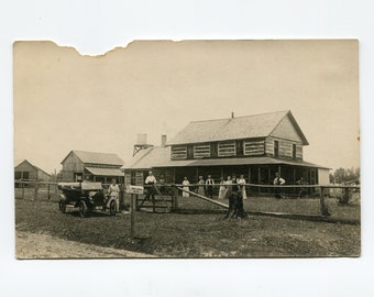 Log cabin home, antique rppc photo