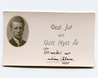 Merry Christmas  and Happy New Year, antique Swedish calling card