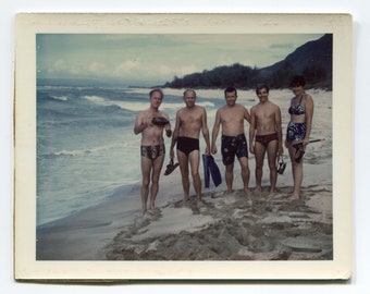 Crashing waves, vintage snapshot photo