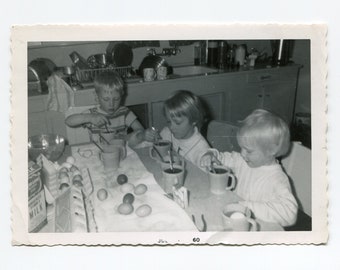 Dying eggs, vintage snapshot photo