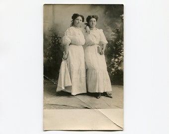 Sisters, antique rppc photo