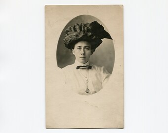 Big beautiful hat, antique rppc photo