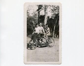 Riding on the handlebars, vintage snapshot photo