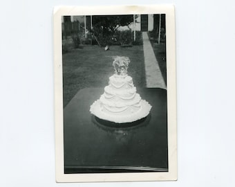 Betty and Paul's wedding cake, vintage snapshot photo