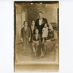 Family of 6, vintage studio photo African American family