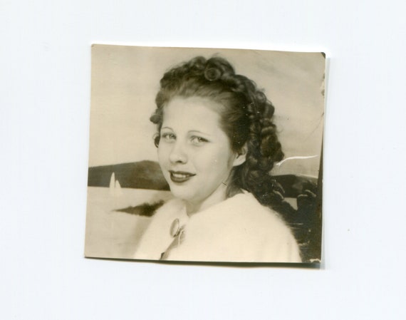 Pin Curls and White Fur, Vintage Photo Booth Photo