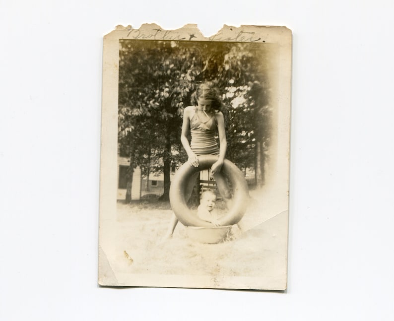 Brother and sister vintage snapshot photo