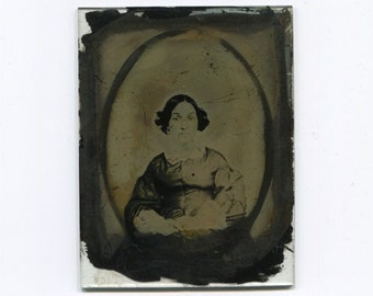 Green hue, antique quarter plate ambrotype photo