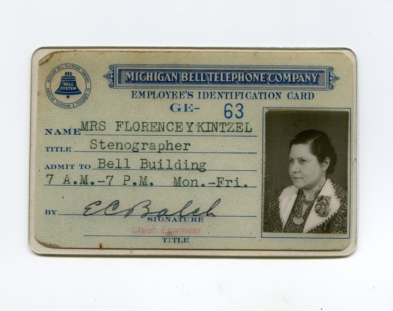 Michigan Bell Telephone Company, vintage employee photo ID badge image 1