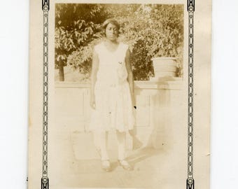 Decorative border, vintage snapshot photo, African American woman