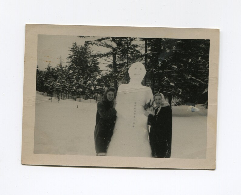 Tall snowman, vintage snapshot photo image 1