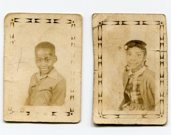 Siblings, small vintage school photos, African American kids