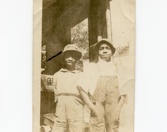Lee Brothers, Jimmy & Eddie, identified antique snapshot photo, African American boys