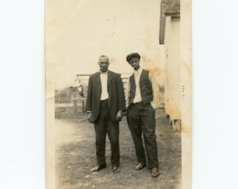 Willie Scull and his daddy, identified antique snapshot photo, African American men