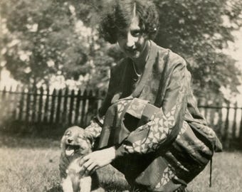 One happy pup, vintage snapshot photo