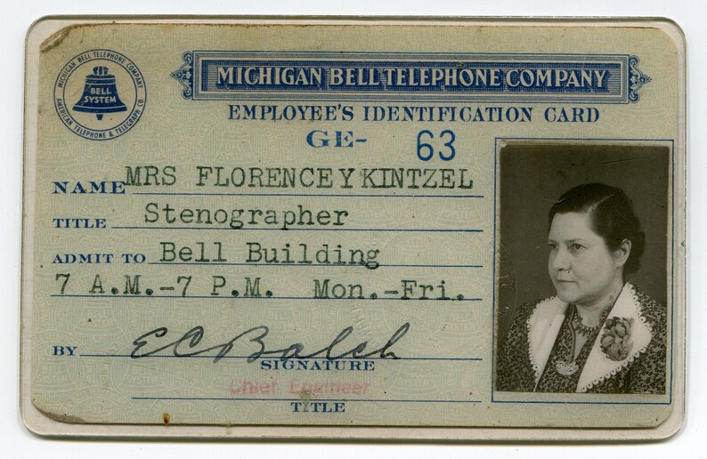 Michigan Bell Telephone Company, vintage employee photo ID badge image 2